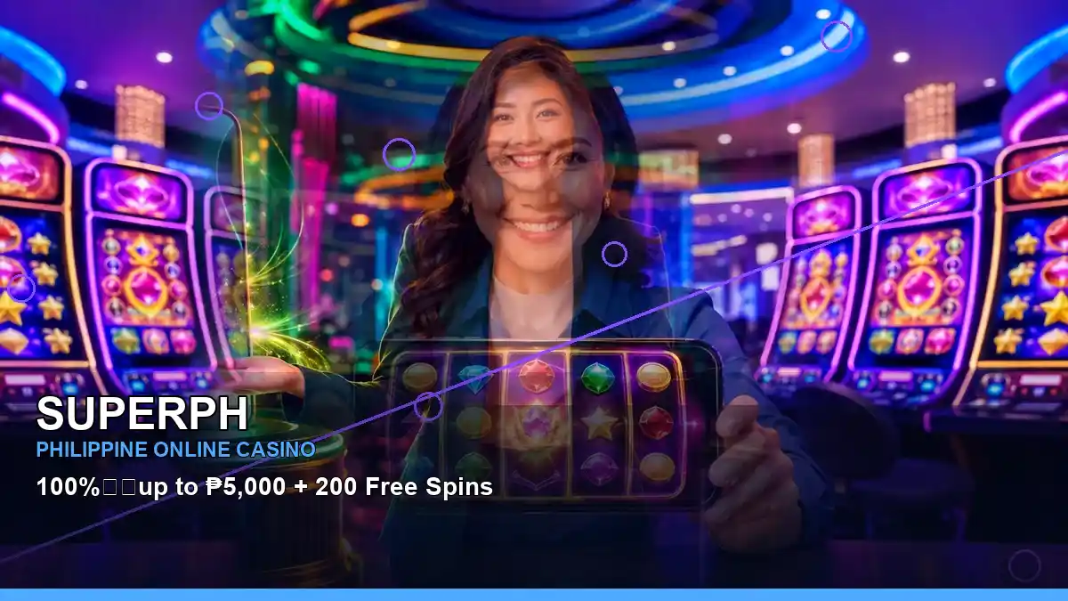 SUPERPH Philippine slots guide featuring burst free spins themes and an adult Filipina casino host