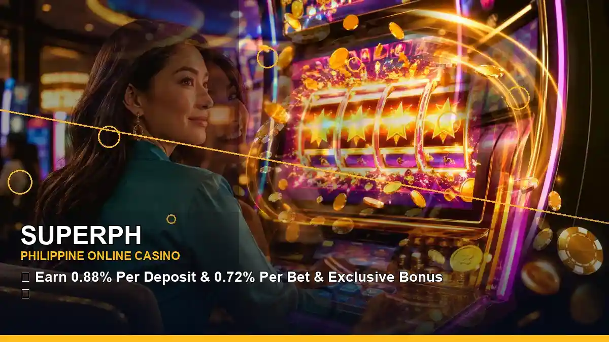 SUPERPH gold jackpot slot games presented in a premium casino-inspired setting with an adult Filipina host